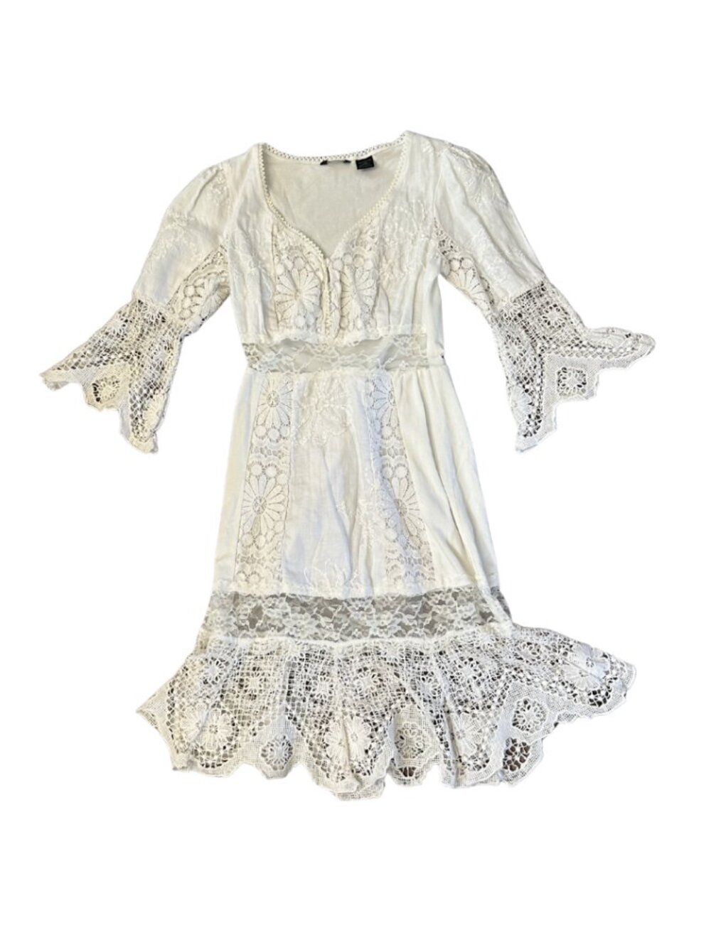 Calma crochet lace Dress XS 100% cotton Off White